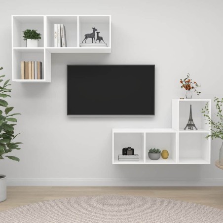 Meubles TV muraux 4 pcs Blanc Bois d'ingénierie 615854615854