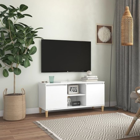 Meuble TV avec pieds en bois massif Blanc 103,5x35x50 cm 615855615855