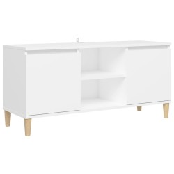 Meuble TV avec pieds en bois massif Blanc 103,5x35x50 cm 615855615855