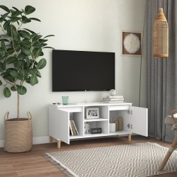 Meuble TV avec pieds en bois massif Blanc 103,5x35x50 cm 615855615855