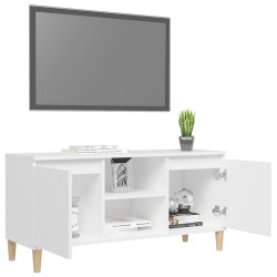 Meuble TV avec pieds en bois massif Blanc 103,5x35x50 cm 615855615855