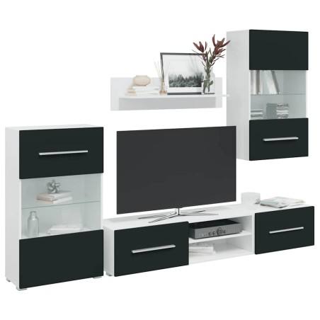 Meubles TV 5 pcs avec lumière LED indigo mat bois d'ingénierie 615866615866