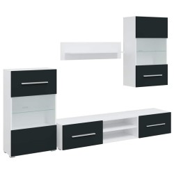 Meubles TV 5 pcs avec lumière LED indigo mat bois d'ingénierie 615866615866