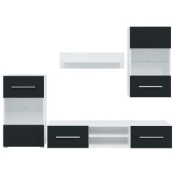 Meubles TV 5 pcs avec lumière LED indigo mat bois d'ingénierie 615866615866