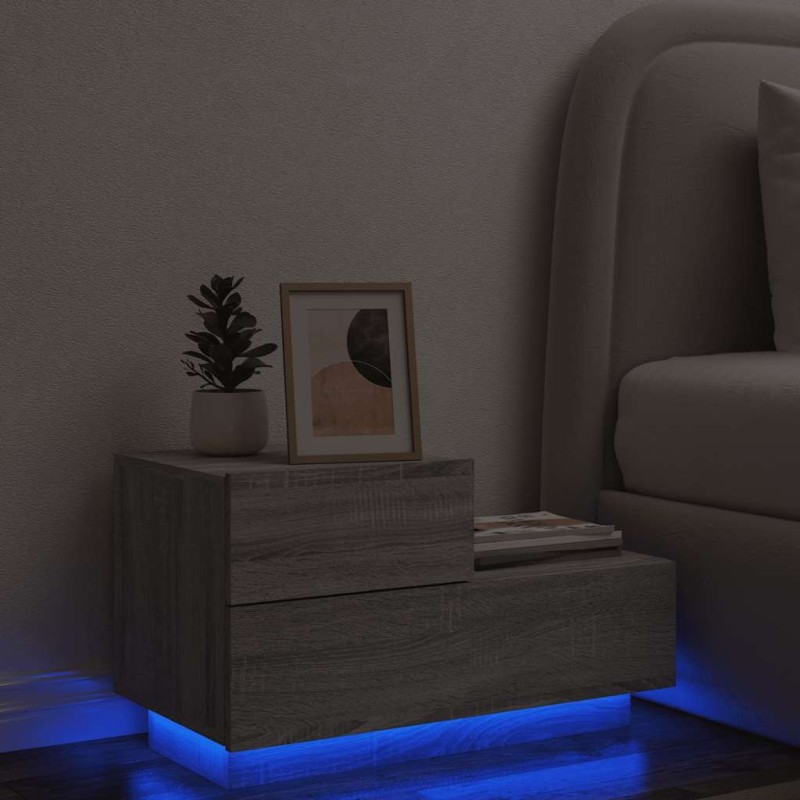 Table de chevet avec lumières LED sonoma gris 70x36x40,5 cm 615873615873