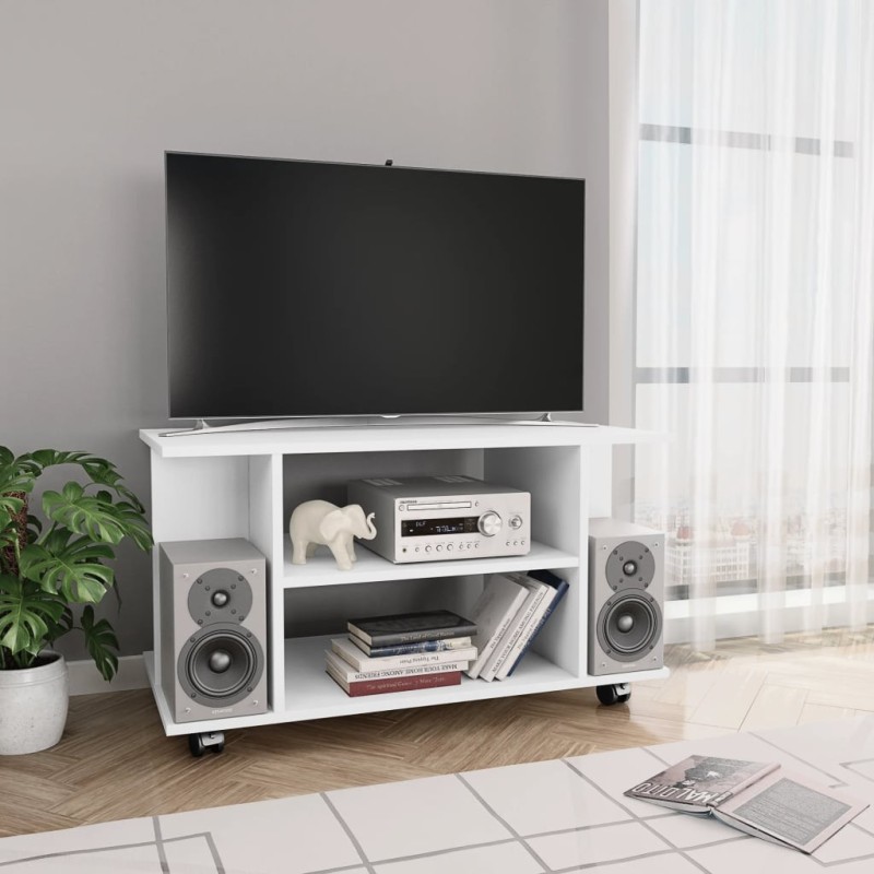 Meuble TV avec roulettes blanc 80x40x45 cm bois d'ingénierie 615879615879