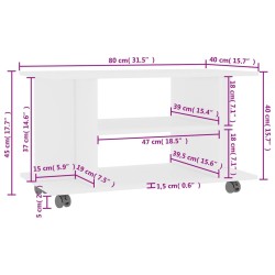 Meuble TV avec roulettes blanc 80x40x45 cm bois d'ingénierie 615879615879