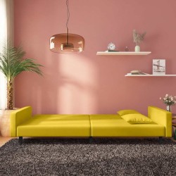 Canapé-lit à 2 places avec deux oreillers Jaune Velours 615916615916