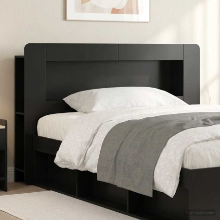 Cabinet de Tête de Lit avec stockage Noir Bois d’ingénierie 615992615992