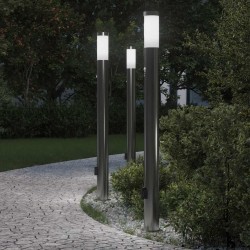 Bornes lumineuses avec détecteur et prise lot de 3 110 cm acier inoxydable IP44 616014616014