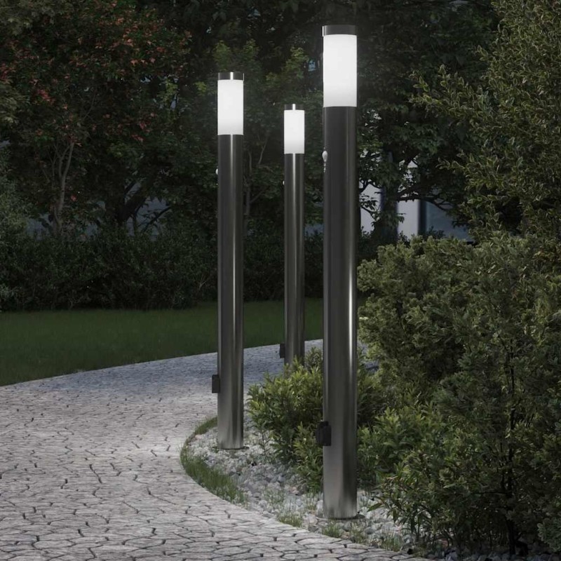 Bornes lumineuses avec détecteur et prise lot de 3 110 cm acier inoxydable IP44 616014616014