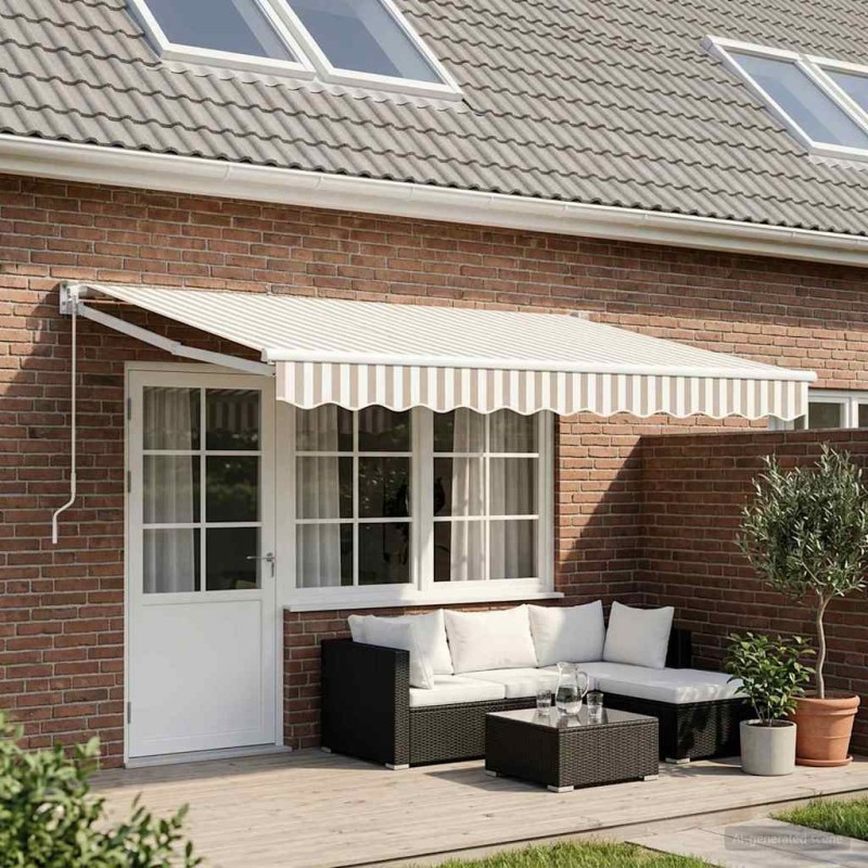 Auvent rétractable Gris clair et blanc 4,5 × 3 m 616017616017