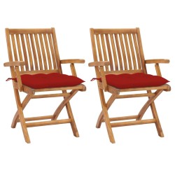 Chaises de jardin lot de 2 et coussins rouge Bois teck massif 616024616024
