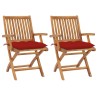 Chaises de jardin lot de 2 et coussins rouge Bois teck massif 616024616024