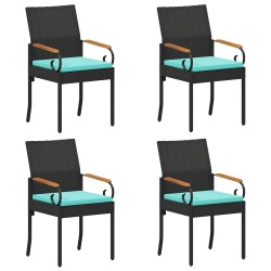 Chaises de jardin 4 pcs Noir et turquoise Poly Rattan et Acacia 616028616028