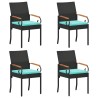 Chaises de jardin 4 pcs Noir et turquoise Poly Rattan et Acacia 616028616028