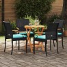 Chaises de jardin 4 pcs Noir et turquoise Poly Rattan et Acacia 616028616028