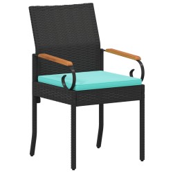 Chaises de jardin 4 pcs Noir et turquoise Poly Rattan et Acacia 616028616028