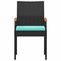Chaises de jardin 4 pcs Noir et turquoise Poly Rattan et Acacia 616028616028