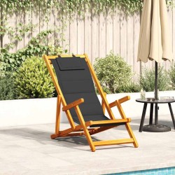 Chaise pliante avec accoudoirs en bois d'acacia noir et textilène 616033616033