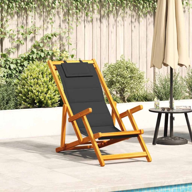 Chaise pliante avec accoudoirs en bois d'acacia noir et textilène 616033616033