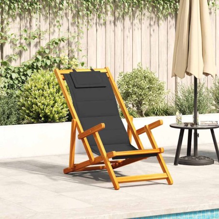 Chaise pliante avec accoudoirs en bois d'acacia noir et textilène 616033616033