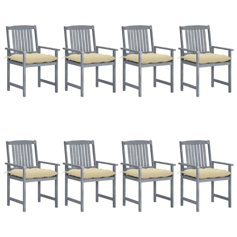 Chaises de jardin et coussins lot de 8 Bois acacia solide Gris 616079616079
