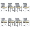 Chaises de jardin et coussins lot de 8 Bois acacia solide Gris 616079616079