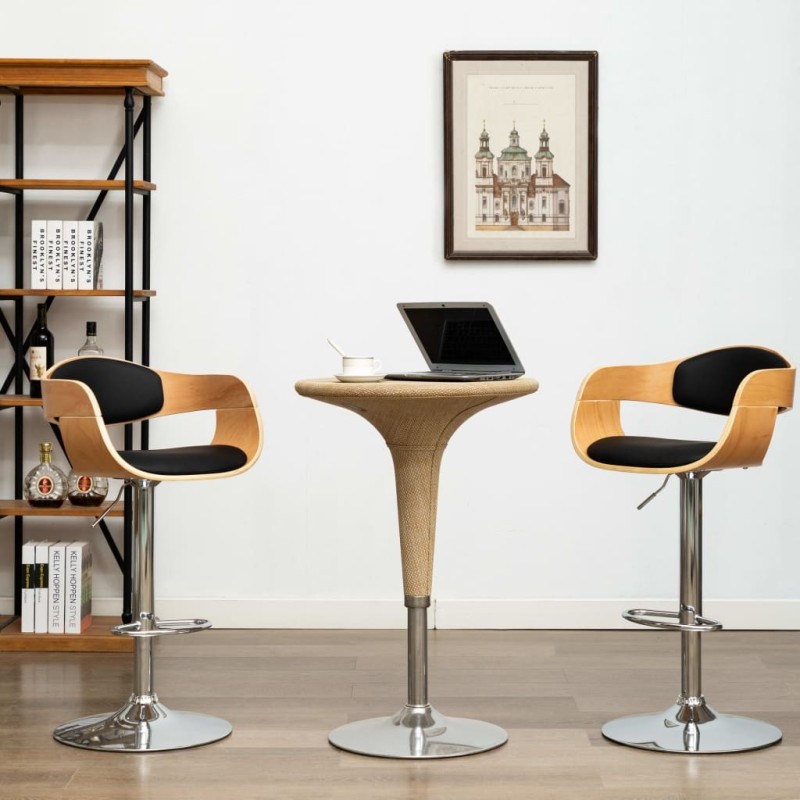 Chaises de bar lot de 2 noir bois courbé et similicuir 616092616092