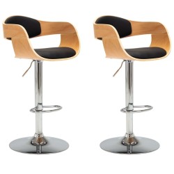 Chaises de bar lot de 2 noir bois courbé et similicuir 616092616092