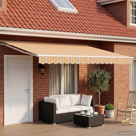 Auvent rétractable manuel Orange, Gris, Bleu, Blanc 5 × 3,5 m 616093616093