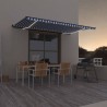 Auvent manuel rétractable avec LED 500x350 cm Bleu et blanc 616110616110