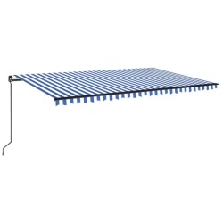 Auvent manuel rétractable avec LED 500x350 cm Bleu et blanc 616110616110