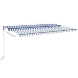 Auvent manuel rétractable avec LED 500x350 cm Bleu et blanc 616110616110