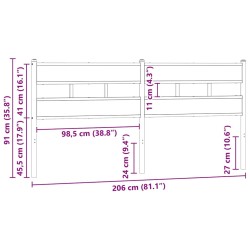 Tête de lit de remplacement chêne fumé 200 cm fer et bois d'ingénierie 616129616129
