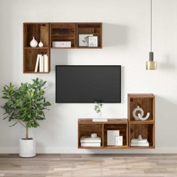 Ensemble meuble TV Montage mural Bois Ancien 37 x 37 x 72 cm 616153616153