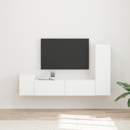 Ensemble meuble TV Montage mural 4 pcs Blanc Bois d'ingénierie 616191616191