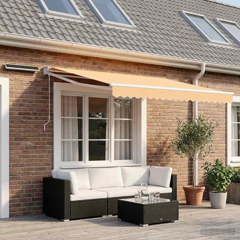 Auvent rétractable électrique Sable 100% Polyester et Aluminium 616201616201