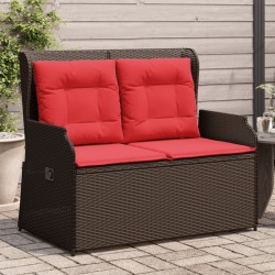 Banc inclinable de jardin avec coussins marron résine tressée 616236616236