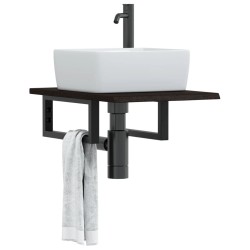Étagère de vasque murale acier et bois de chêne massif 616253616253