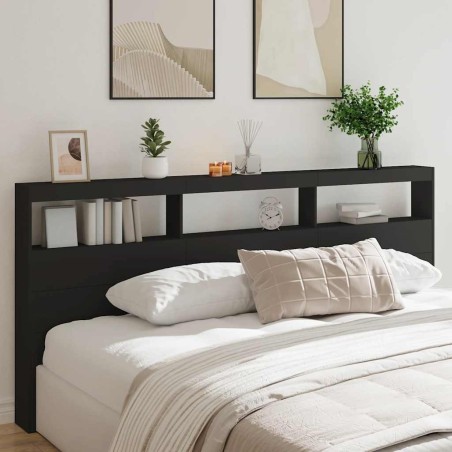 Armoire tête de lit avec LED noir 220x17x102 cm 616255616255
