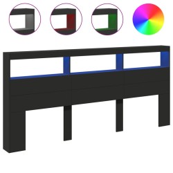 Armoire tête de lit avec LED noir 220x17x102 cm 616255616255