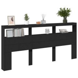 Armoire tête de lit avec LED noir 220x17x102 cm 616255616255