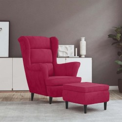 Fauteuil à oreilles avec tabouret bordeaux velours 616263616263