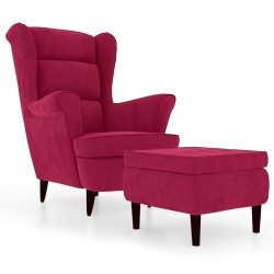 Fauteuil à oreilles avec tabouret bordeaux velours 616263616263