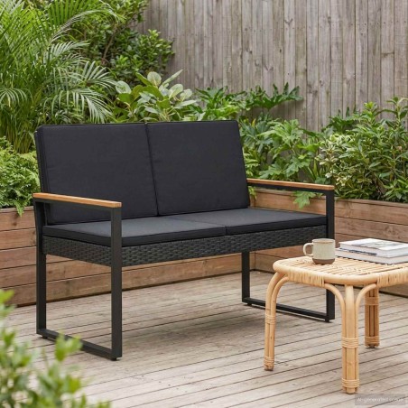 Banc extérieur avec coussin Noir 107 x 61 x 80 cm polyrotin 616265616265