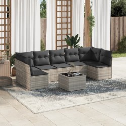 Salon de jardin 8 pcs avec coussins gris clair résine tressée 616288616288