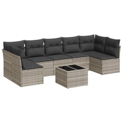 Salon de jardin 8 pcs avec coussins gris clair résine tressée 616288616288