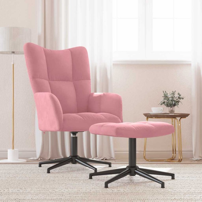 Chaise de relaxation avec tabouret Rose Velours 616317616317