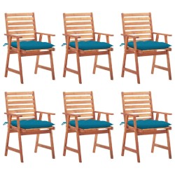 Chaises à manger d'extérieur lot de 6 et coussins Acacia massif 616323616323